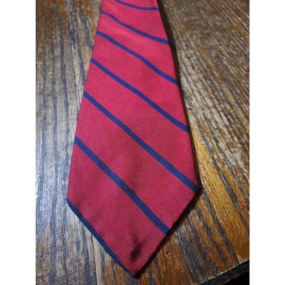 H Stockton Atlanta Robert Talbott Red Blue Stripe Hand Sewn Finest Silk Neck Tie - Picture 2 of 4